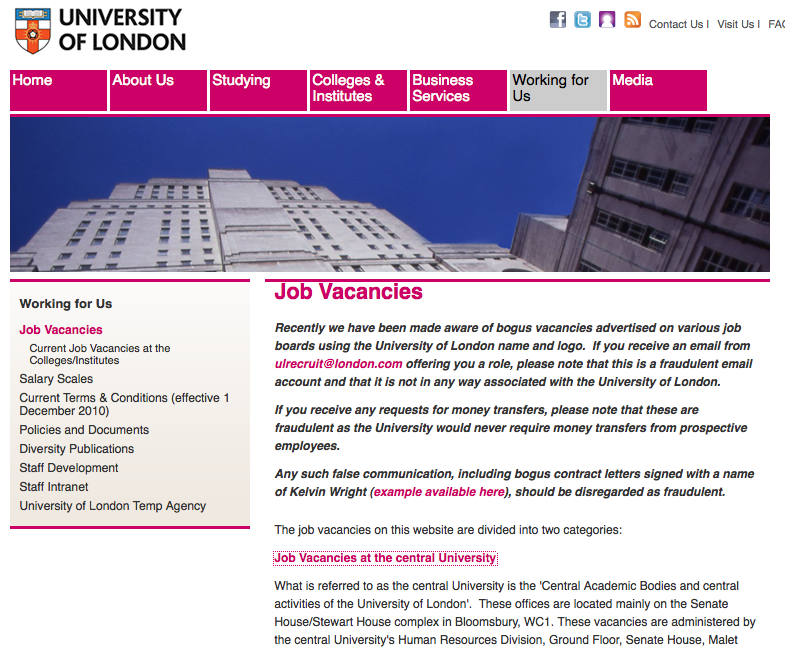 Jobs at the university of london