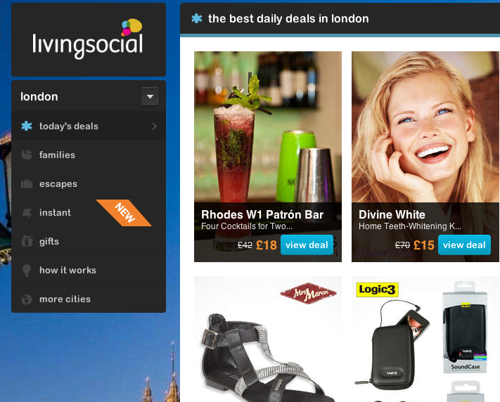 Livingsocial UK homepage Broke in London