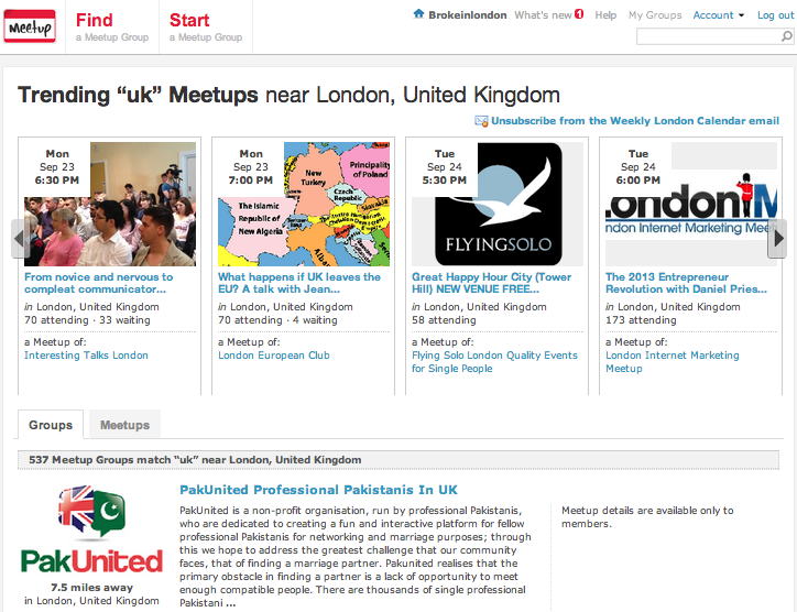 Meetup groups in London
