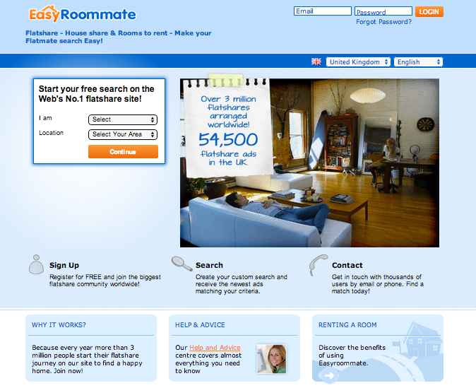 Easyroommate Homepage Broke in London