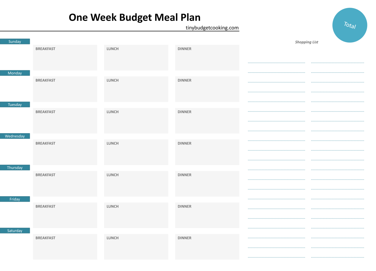 meal and budget planner template excel